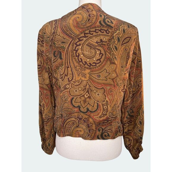 Vintage 90s Liz Claiborne Size 4P Brown Silk Paisley Blouse Top Career Work - Picture 9 of 11